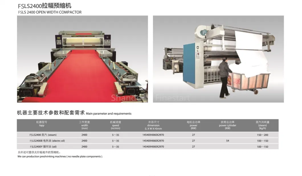 Finestart Textile Finishing Machine Factory Steam Open Width Compactor Machine